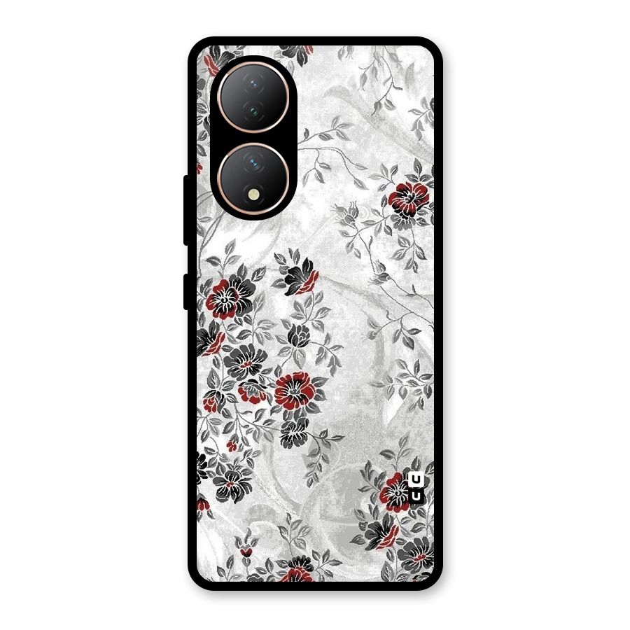 Pleasing Grey Floral Glass Back Case for Vivo Y100A