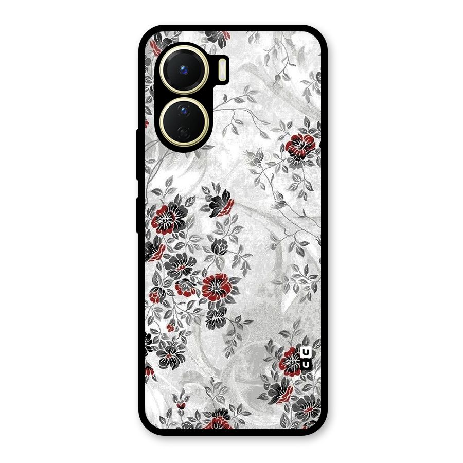 Pleasing Grey Floral Glass Back Case for Vivo Y16