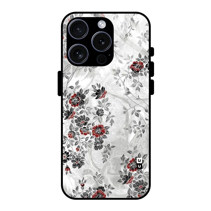 Pleasing Grey Floral Glass Back Case for iPhone 15 Pro