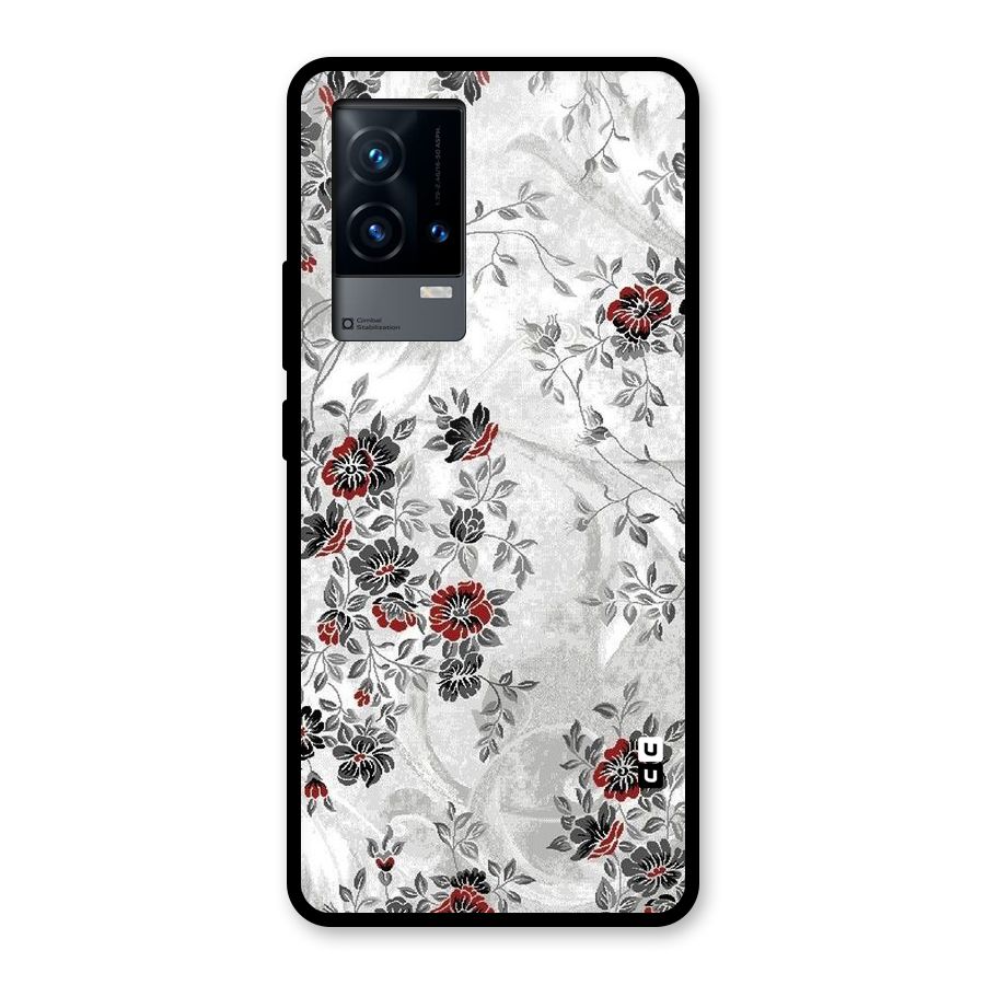 Pleasing Grey Floral Glass Back Case for iQOO 9 5G
