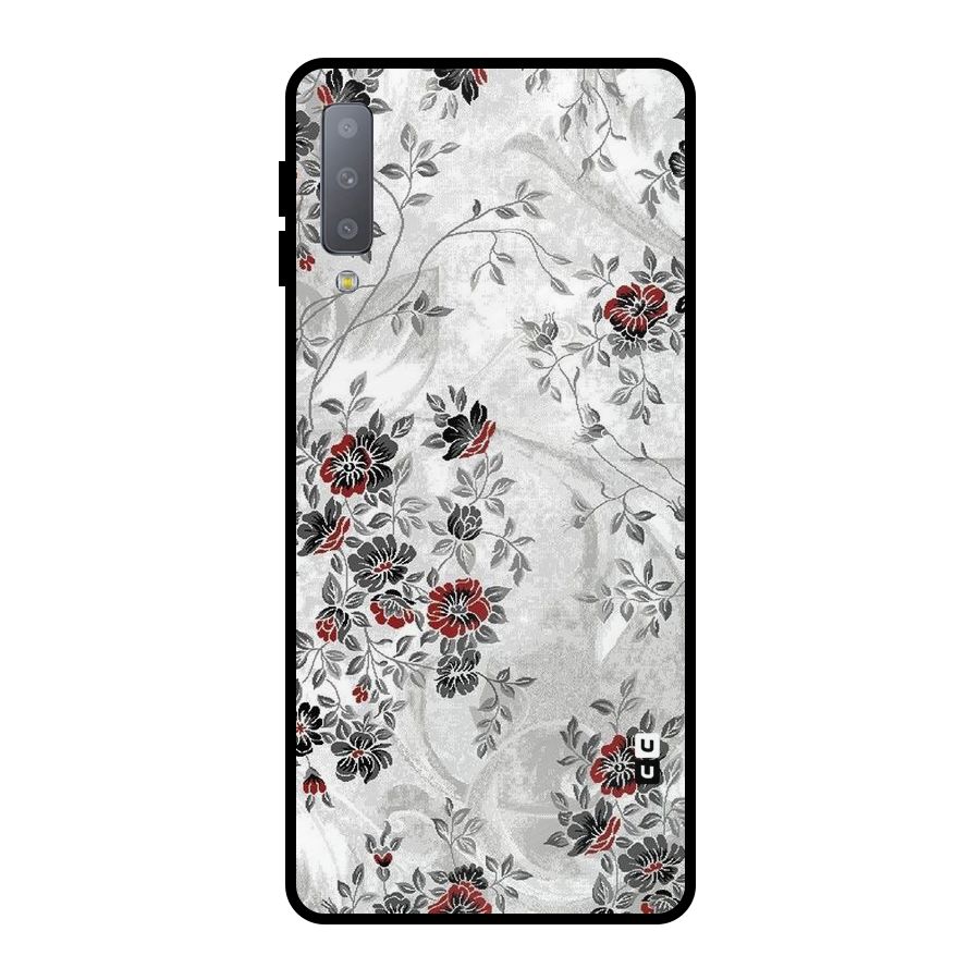 Pleasing Grey Floral Metal Back Case for Galaxy A7 (2018)