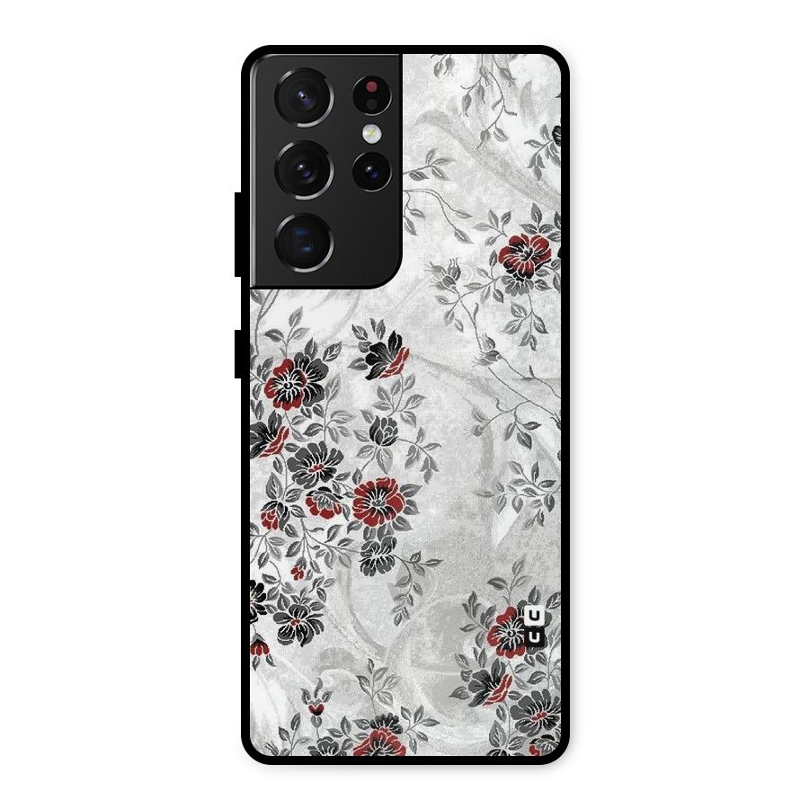 Pleasing Grey Floral Metal Back Case for Galaxy S21 Ultra 5G