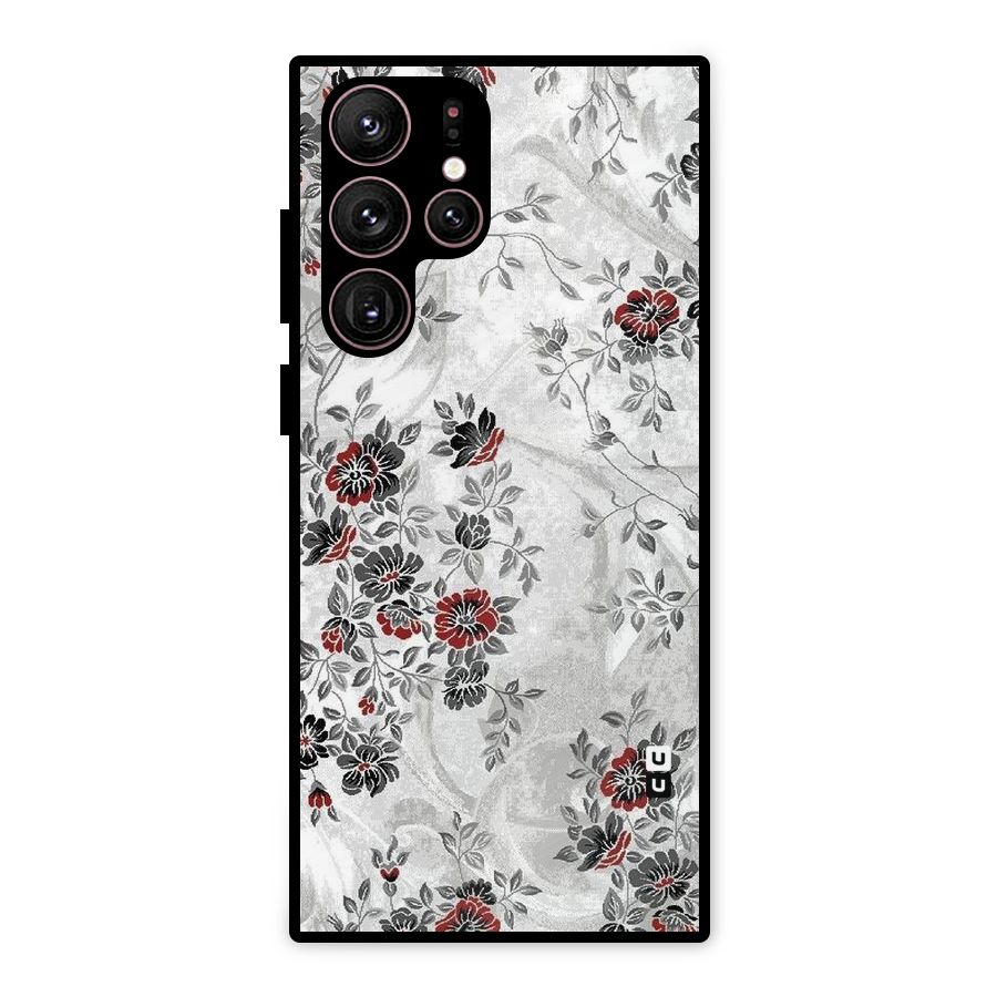 Pleasing Grey Floral Metal Back Case for Galaxy S22 Ultra 5G