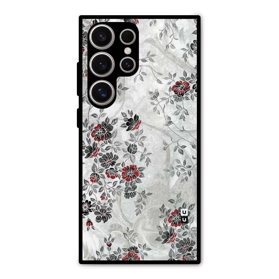 Pleasing Grey Floral Metal Back Case for Galaxy S24 Ultra
