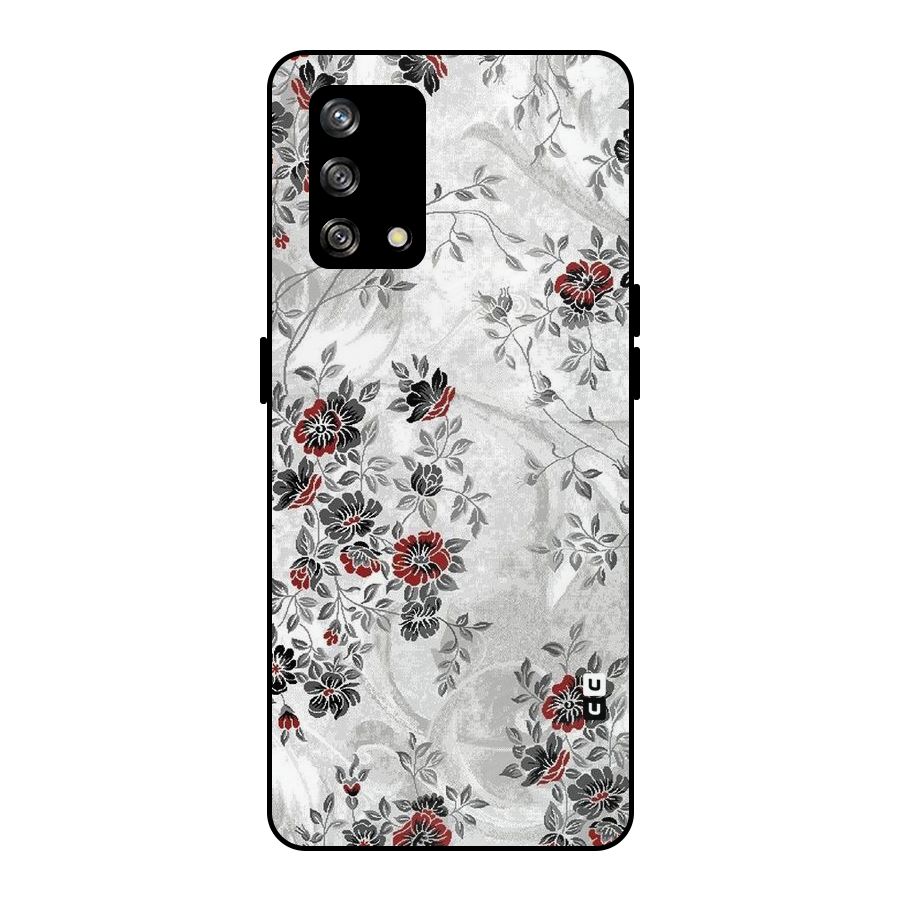 Pleasing Grey Floral Metal Back Case for Oppo F19