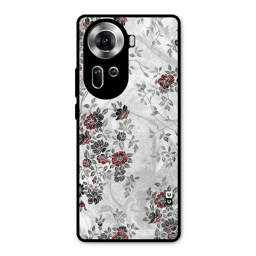 Pleasing Grey Floral Metal Back Case for Oppo Reno11 5G