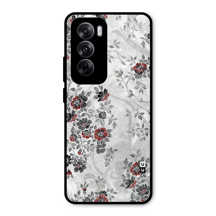 Pleasing Grey Floral Metal Back Case for Oppo Reno12