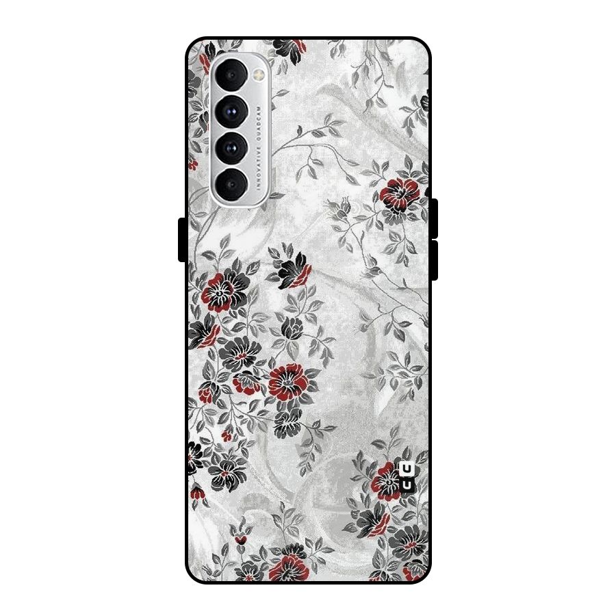 Pleasing Grey Floral Metal Back Case for Oppo Reno4 Pro