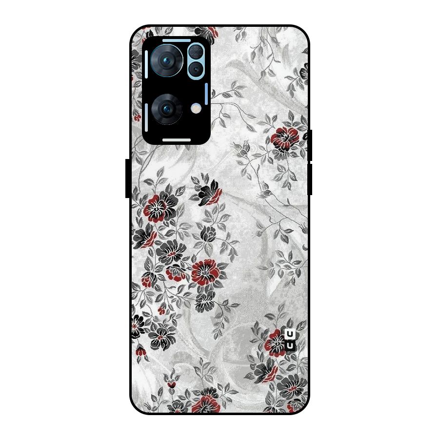 Pleasing Grey Floral Metal Back Case for Oppo Reno7 Pro 5G