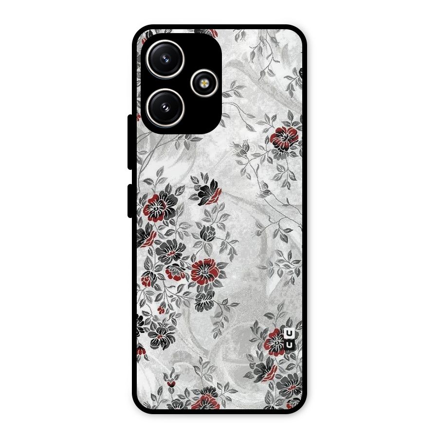 Pleasing Grey Floral Metal Back Case for Poco M6 Pro