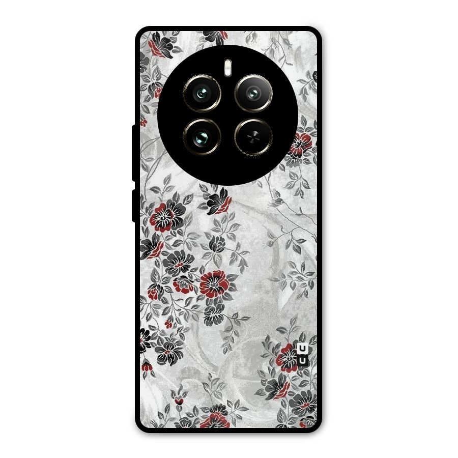Pleasing Grey Floral Metal Back Case for Realme 12 Pro