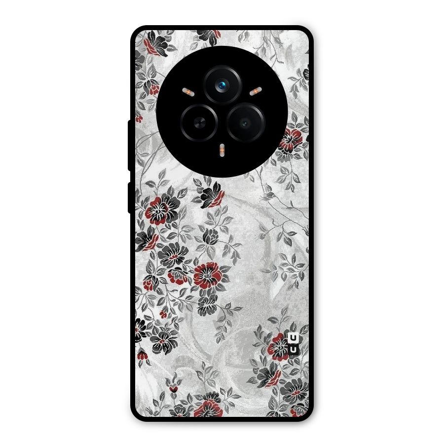 Pleasing Grey Floral Metal Back Case for Realme 14 Pro