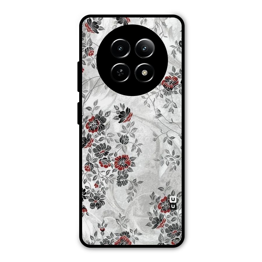 Pleasing Grey Floral Metal Back Case for Realme Narzo N65