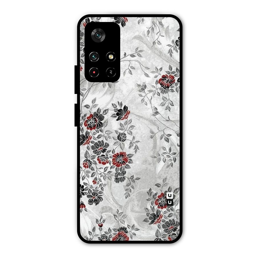 Pleasing Grey Floral Metal Back Case for Redmi Note 11T 5G