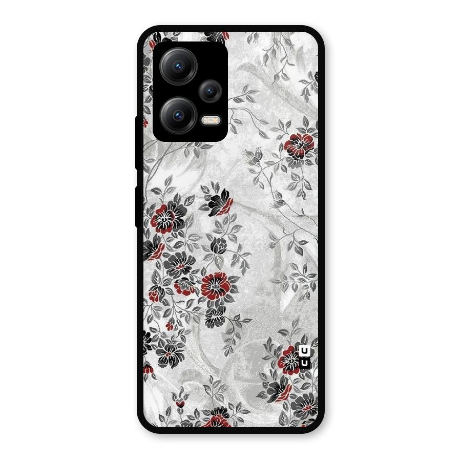 Pleasing Grey Floral Metal Back Case for Redmi Note 12 5G