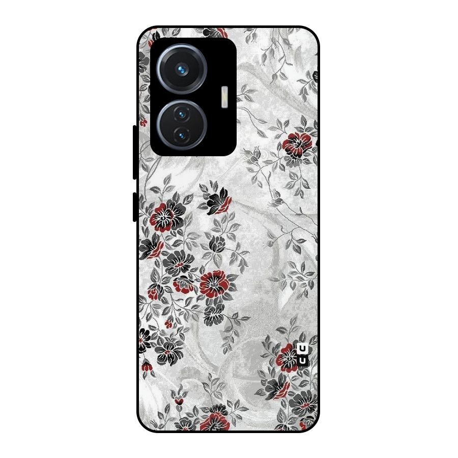 Pleasing Grey Floral Metal Back Case for Vivo T1 44W