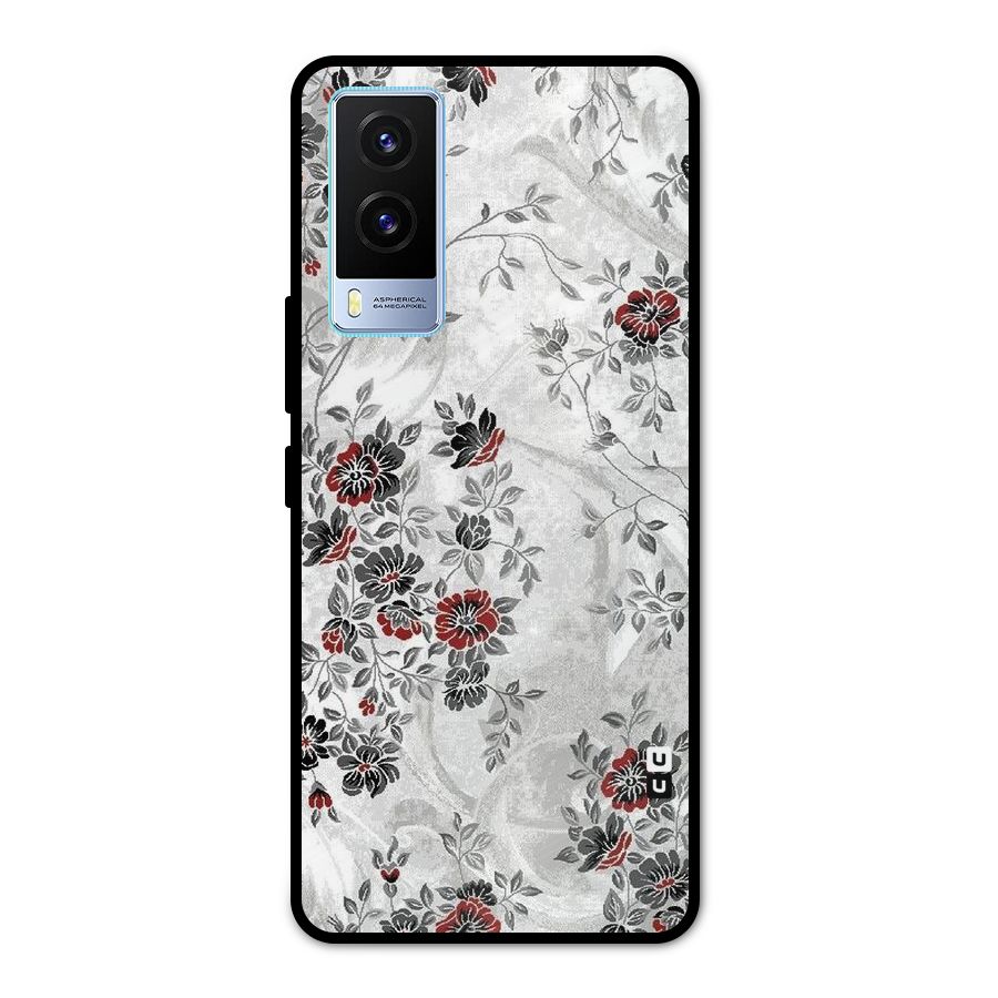 Pleasing Grey Floral Metal Back Case for Vivo V21e 5G