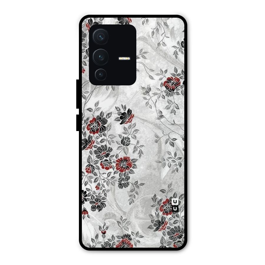 Pleasing Grey Floral Metal Back Case for Vivo V23 Pro