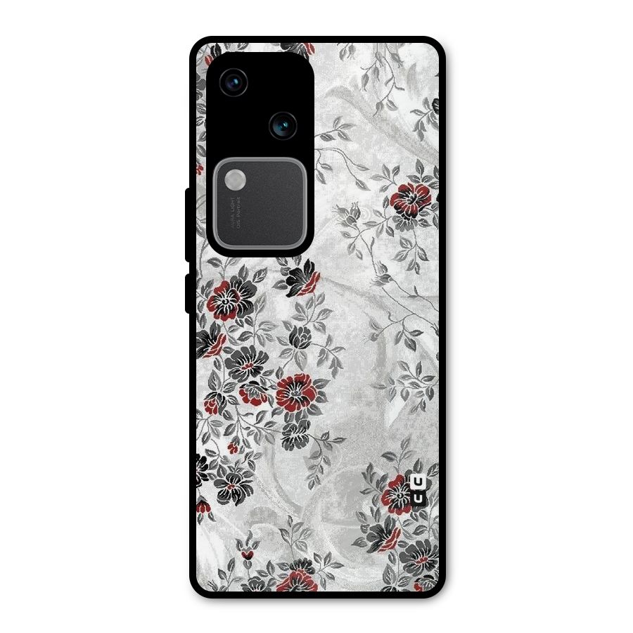 Pleasing Grey Floral Metal Back Case for Vivo V30