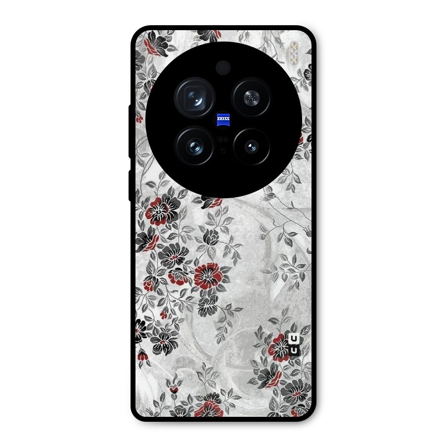 Pleasing Grey Floral Metal Back Case for Vivo X200 Pro