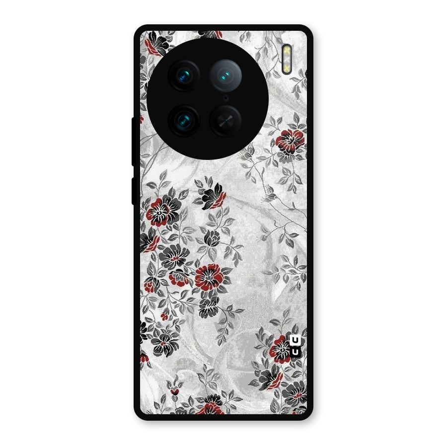 Pleasing Grey Floral Metal Back Case for Vivo X90 Pro