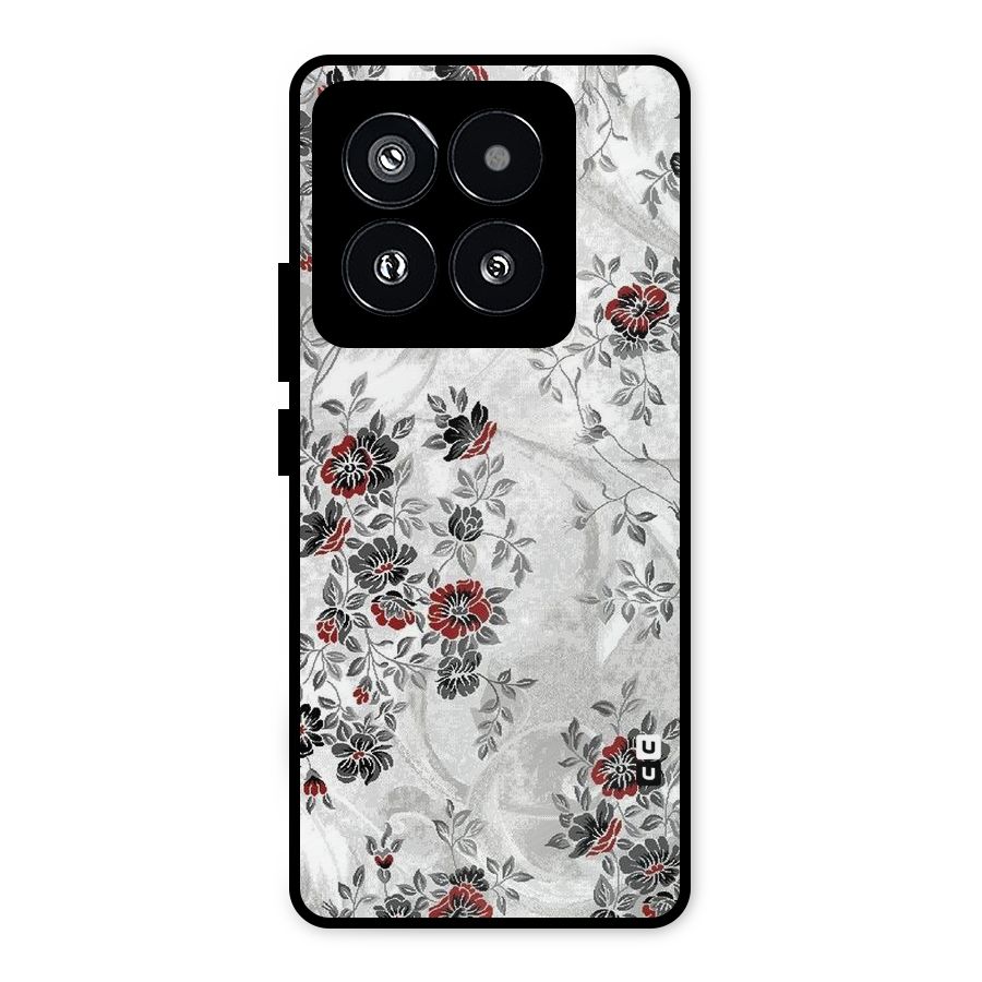 Pleasing Grey Floral Metal Back Case for Xiaomi 14 Pro