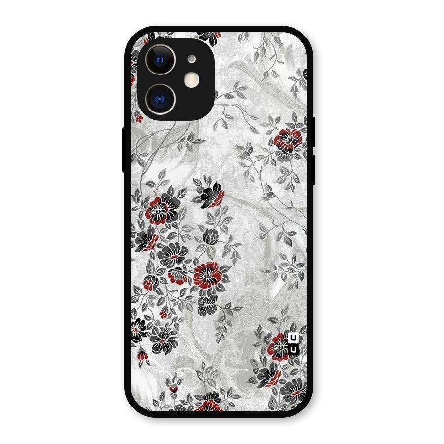 Pleasing Grey Floral Metal Back Case for iPhone 12