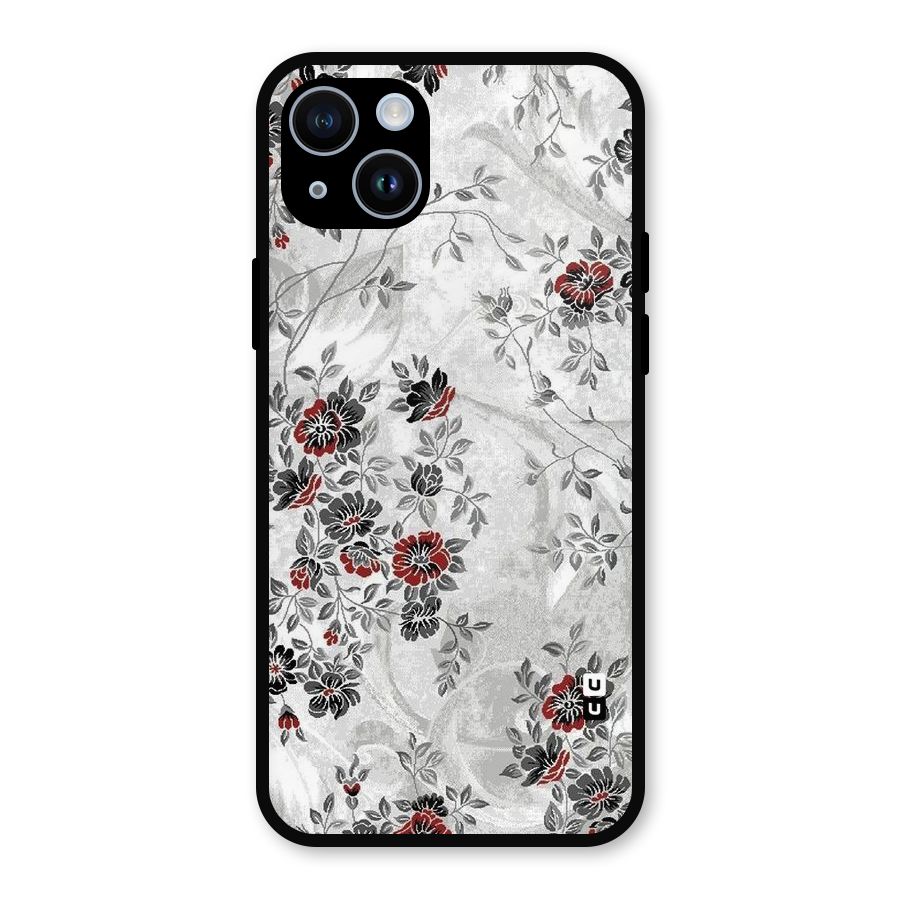 Pleasing Grey Floral Metal Back Case for iPhone 14