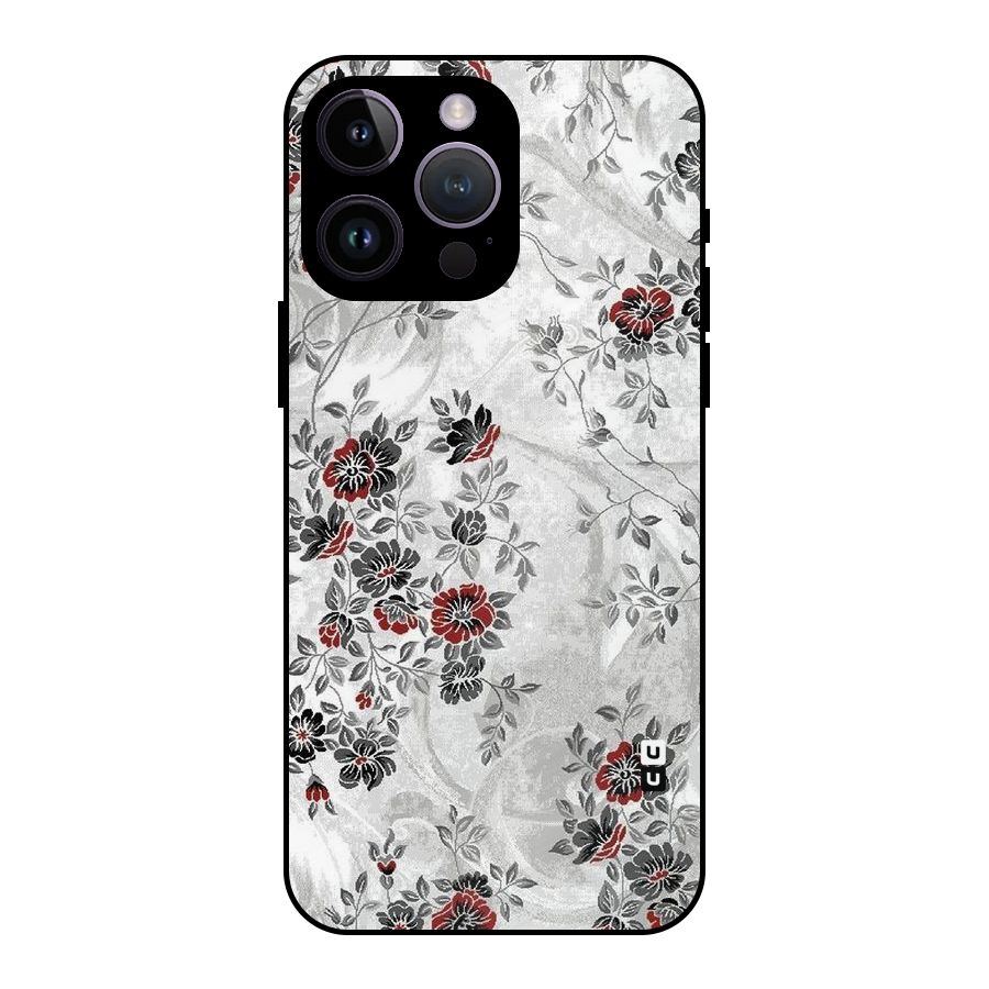 Pleasing Grey Floral Metal Back Case for iPhone 14 Pro Max