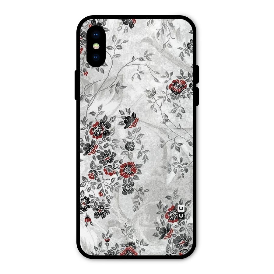 Pleasing Grey Floral Metal Back Case for iPhone XS
