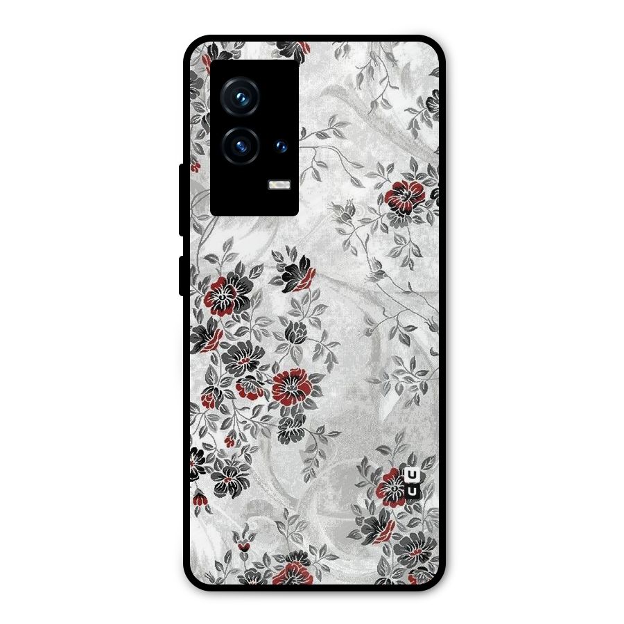 Pleasing Grey Floral Metal Back Case for iQOO 9 5G