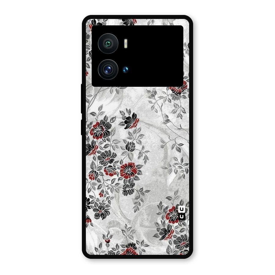 Pleasing Grey Floral Metal Back Case for iQOO 9 Pro