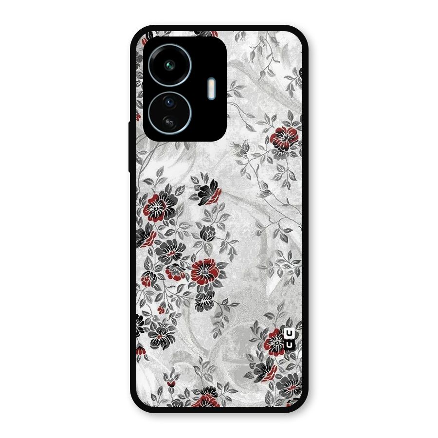 Pleasing Grey Floral Metal Back Case for vivo iQOO Z6 Lite 5G