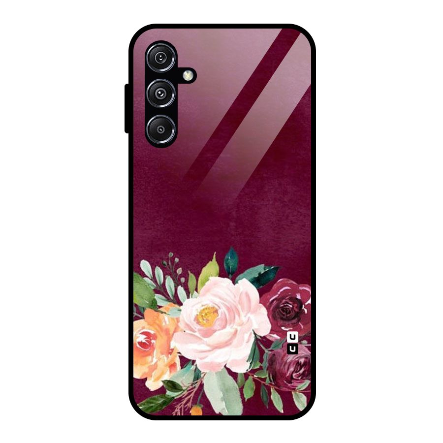 Plum Floral Design Glass Back Case for Galaxy M34 5G