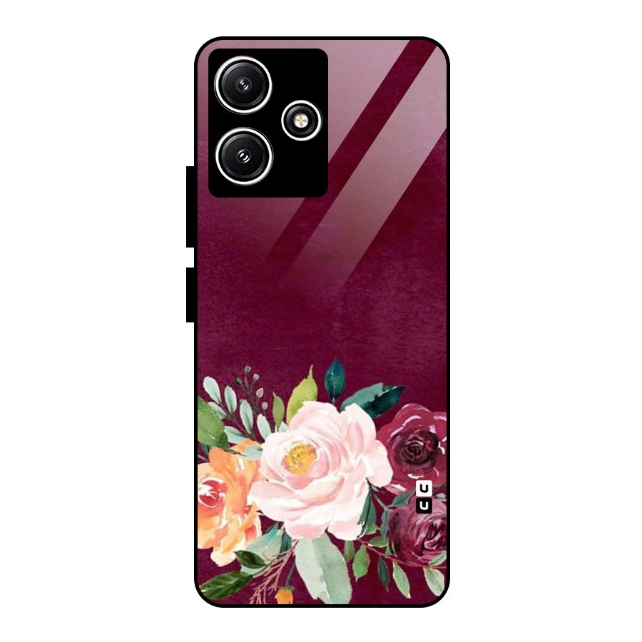 Plum Floral Design Glass Back Case for Poco M6 Pro