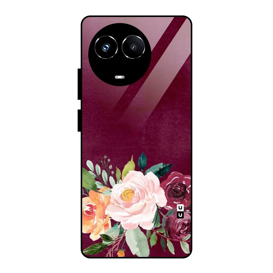 Plum Floral Design Glass Back Case for Realme 11X