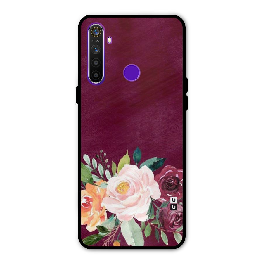 Plum Floral Design Glass Back Case for Realme 5s
