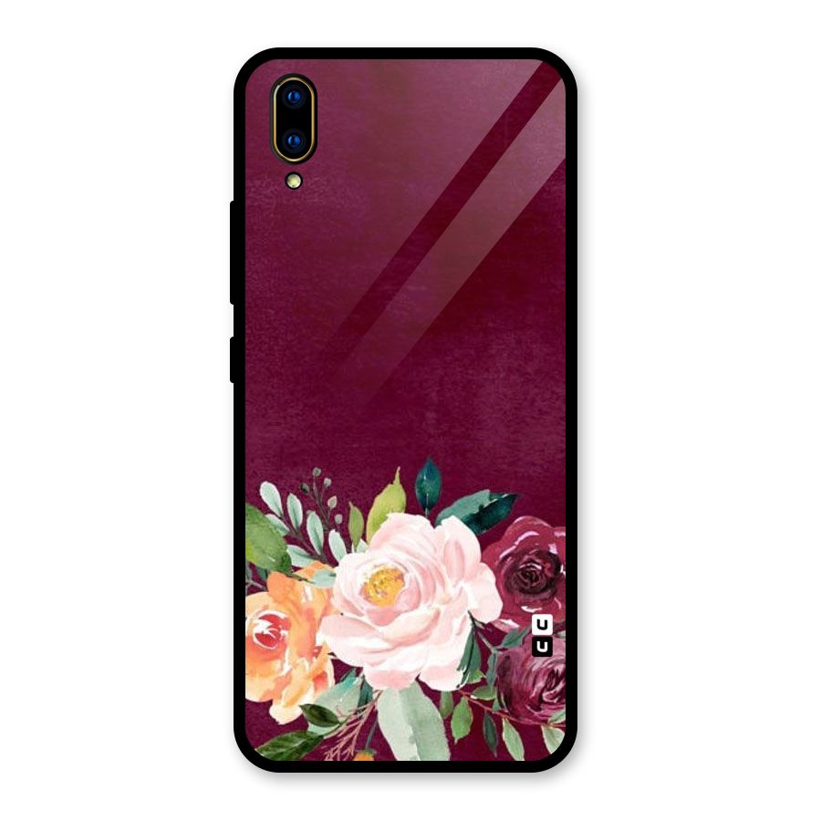 Plum Floral Design Glass Back Case for Vivo V11 Pro