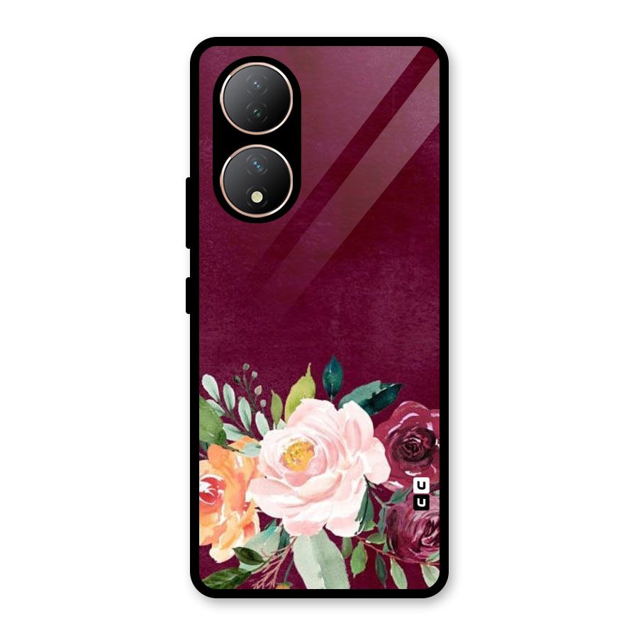 Plum Floral Design Glass Back Case for Vivo Y100A