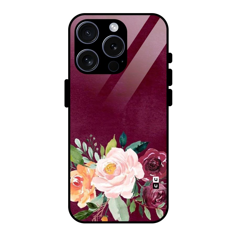 Plum Floral Design Glass Back Case for iPhone 15 Pro