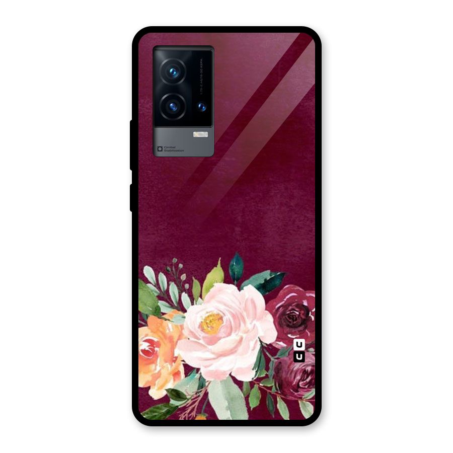 Plum Floral Design Glass Back Case for iQOO 9 5G