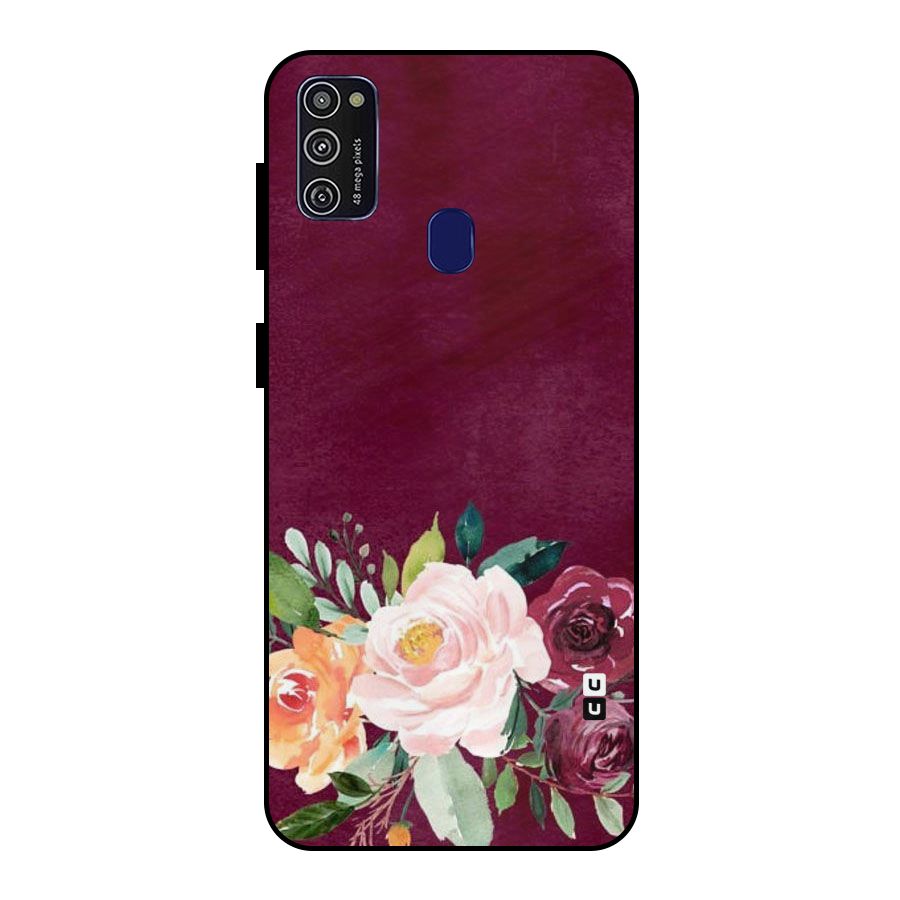 Plum Floral Design Metal Back Case for Galaxy M21