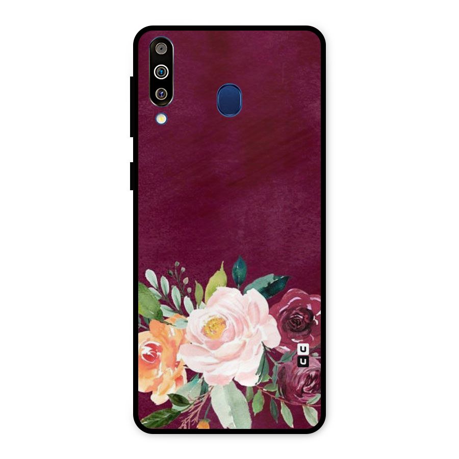 Plum Floral Design Metal Back Case for Galaxy M30