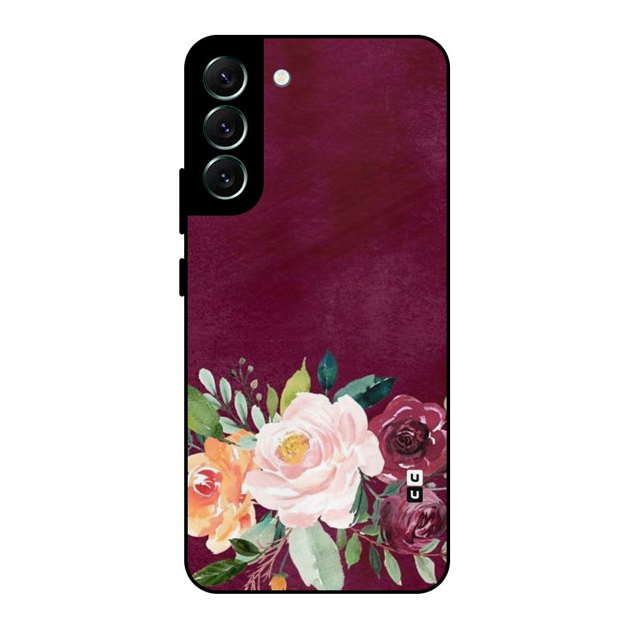 Plum Floral Design Metal Back Case for Galaxy S22 Plus 5G