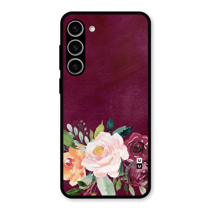 Plum Floral Design Metal Back Case for Galaxy S23 Plus