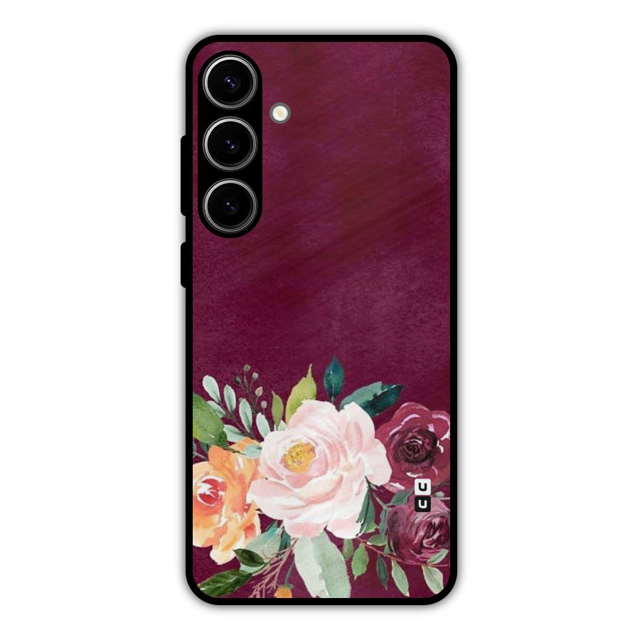 Plum Floral Design Metal Back Case for Galaxy S24 Plus