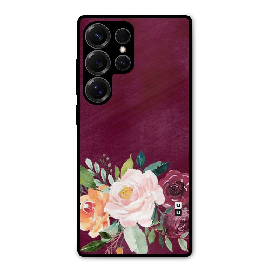 Plum Floral Design Metal Back Case for Galaxy S25 Ultra