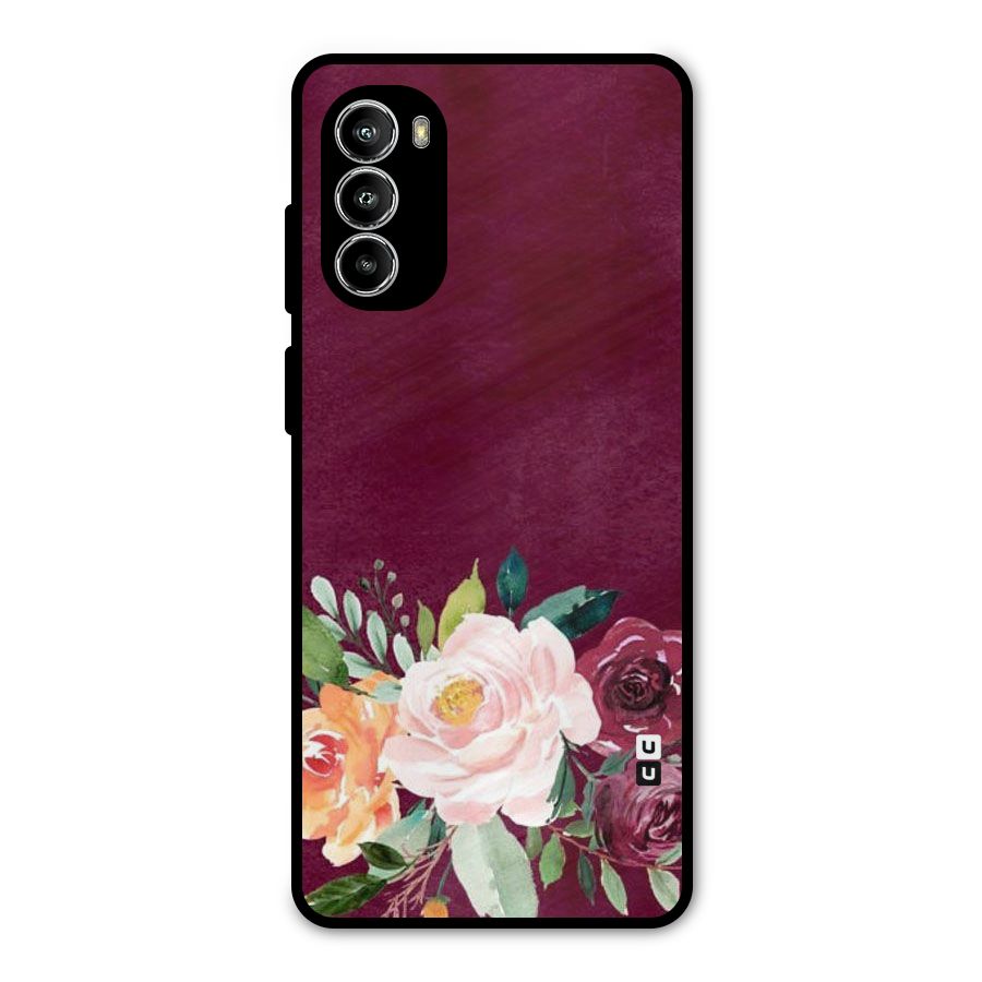 Plum Floral Design Metal Back Case for Moto G52