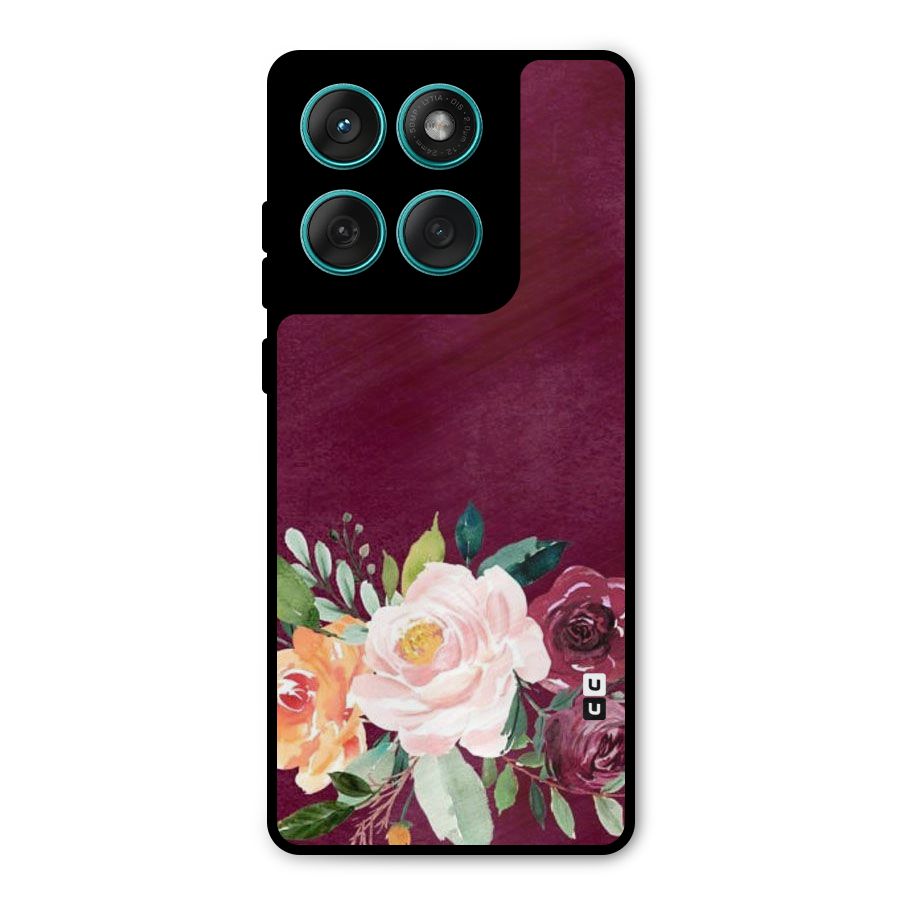 Plum Floral Design Metal Back Case for Motorola Edge 60 Fusion