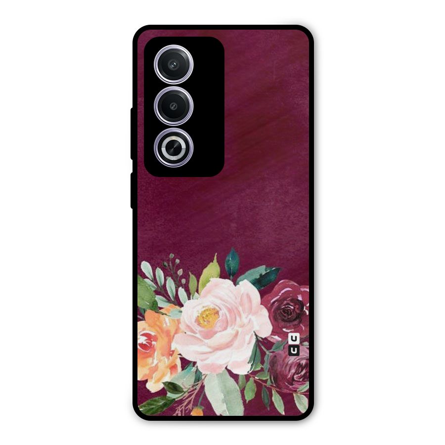 Plum Floral Design Metal Back Case for Oppo A3 Pro